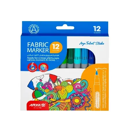 ماژیک پارچه 12 رنگ مقوایی 9080 آریا