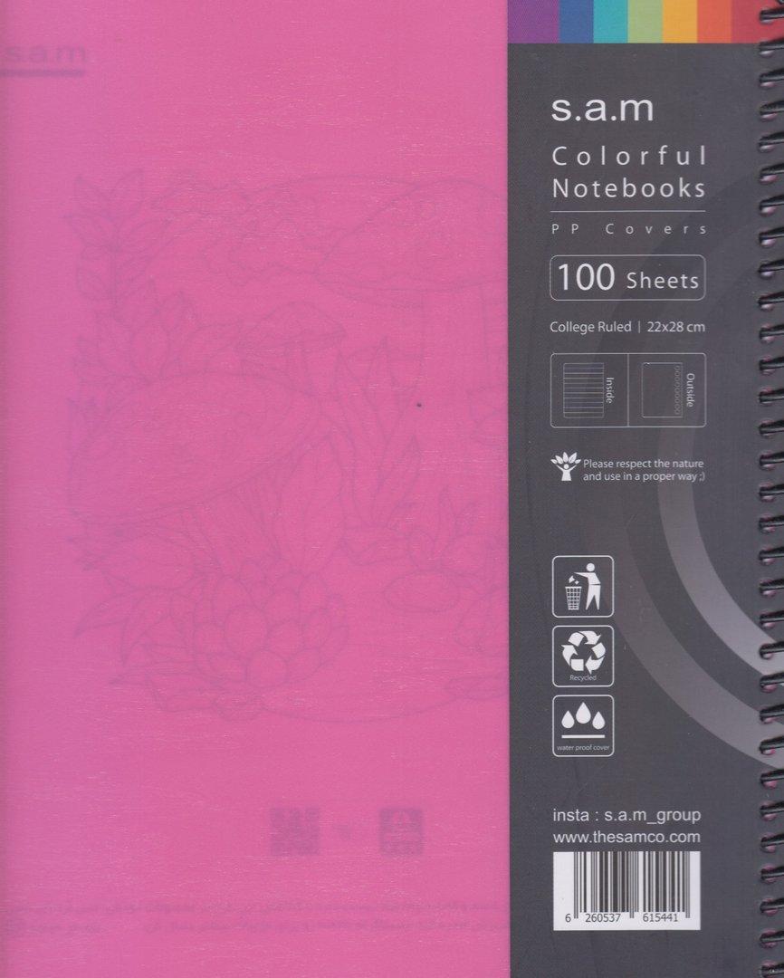دفتر 100 برگ صورتی سیمی رحلی sam - 0